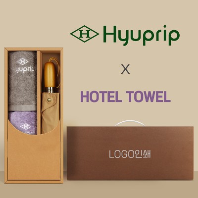 협립 3단60엔티크 고밀도 완전자동우산 +협립호텔코마170타월2P-세트